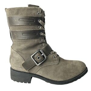 UGG Zia Waterproof Brown Suede Leather Moto Boots Lace Up Buckle Accent Size 6.5